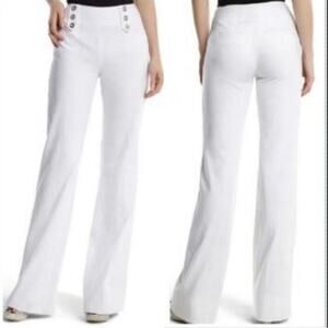 WHBM High Rise Wide Leg Flared Linen Blend Sailor Button Pants 8R